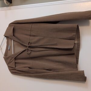 Chic Tan Suede Tie-Front Blouse